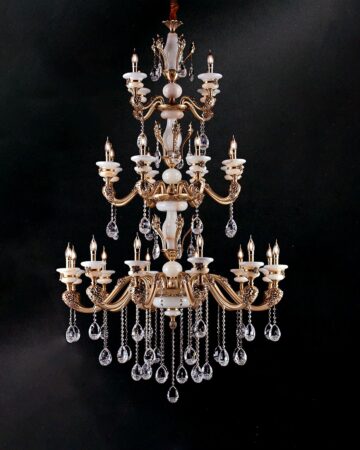 Đèn chùm đồng chao Đá Ngọc cao cấp 3 tầng