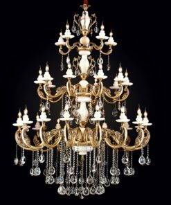 Đèn chùm đồng thả thông tầng chao Đá Ngọc cao cấp