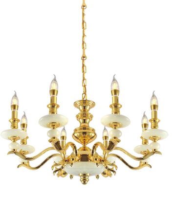 đèn chùm đồng bóng nến cổ điển cao cấp 8 tay chao đá ngọc