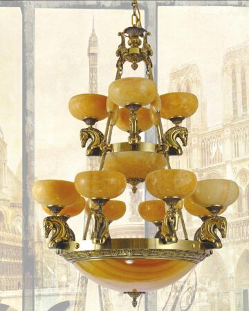 Đèn chùm đồng chao đá cổ điển