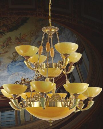 Đèn chùm đồng chao đá cổ điển MD1171/8+4