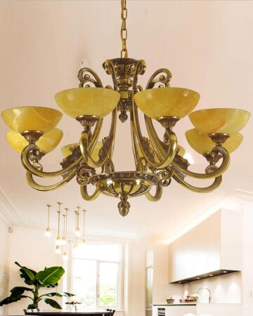 Đèn chùm đồng chao đá cổ điển 8 tay