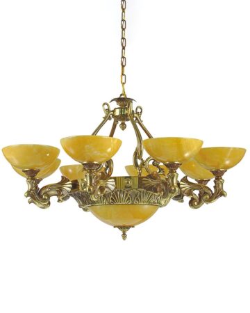 Đèn chùm đồng chao đá cổ điển 8 tay
