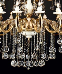 Đèn chùm đồng thả thông tầng chao Đá Ngọc cao cấp