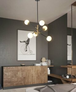 đèn chùm hình học chao thủy tinh tròn 6 bóng