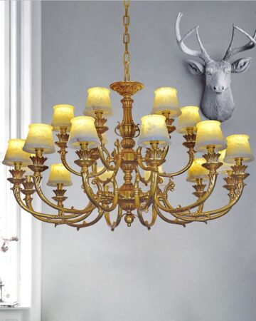 Đèn chùm đồng chao đá ngọc cao cấp 18 tay