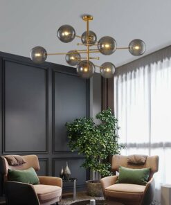 Đèn chùm trang trí khung hình học chao thủy tinh tròn L12281