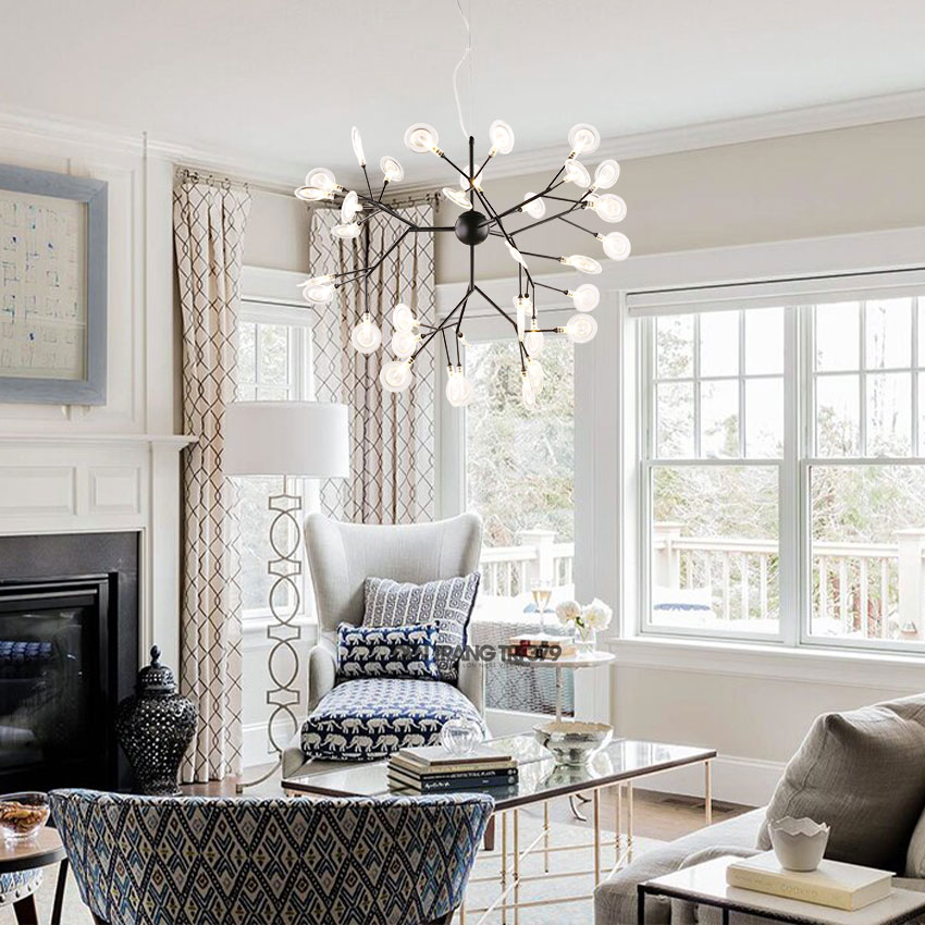 Đèn thả Hera thân đen lá mica cao cấp D3135