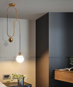 đèn thả thủy tinh trắng sứ khung kim loại xi vàng cao cấp trang trí đầu giường phòng ngủ