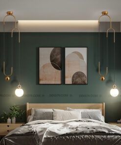 đèn thả thủy tinh trắng sứ khung kim loại xi vàng cao cấp trang trí đầu giường phòng ngủ