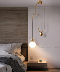 đèn thả thủy tinh trắng sứ khung kim loại xi vàng cao cấp trang trí đầu giường phòng ngủ