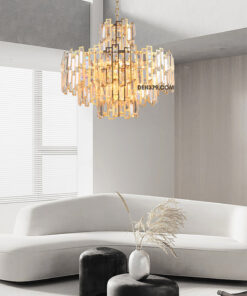 Đèn chùm pha lê khung inox xi mạ vàng cao cấp DH8033