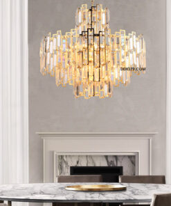 Đèn chùm pha lê khung inox xi mạ vàng cao cấp DH8033