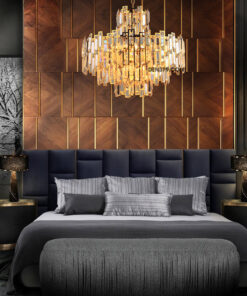 Đèn chùm pha lê khung inox xi mạ vàng cao cấp DH8033