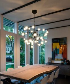 Đèn chùm hiện đại 36 bóng màu đen trang trí bàn ăn