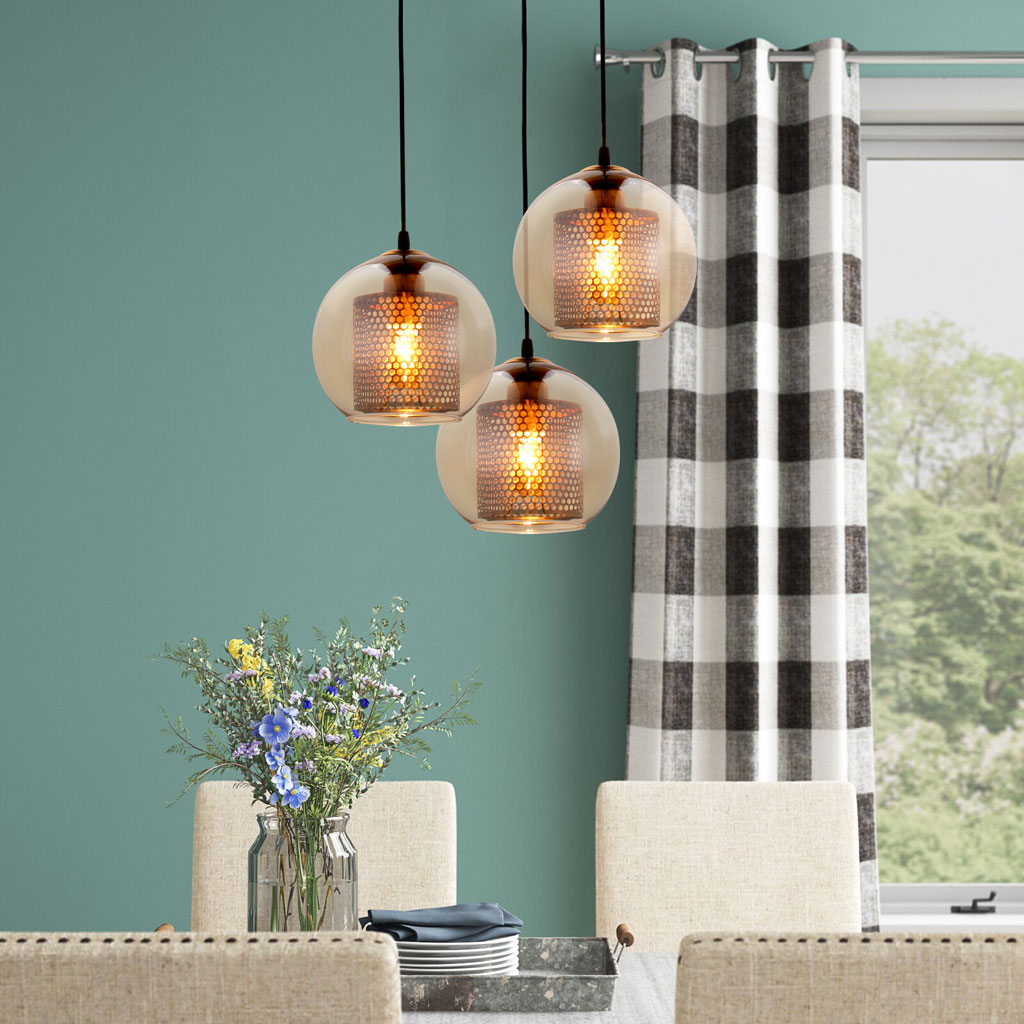 Đèn thả trang trí thủy tinh lưới màu đồng VR0433