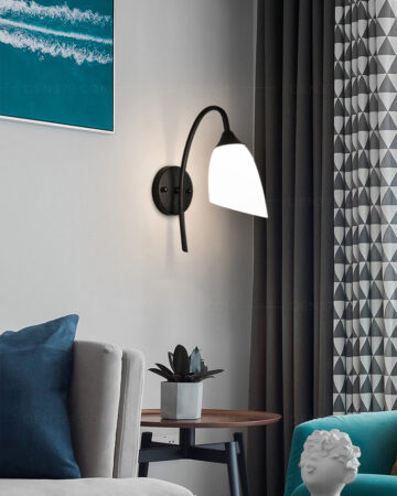 Đèn tường chụp thủy tinh trắng thân sơn đen SC119