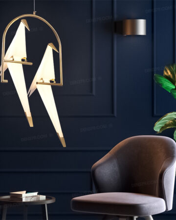 Đèn thả trang trí chim hạc thân vàng cao cấp TTK09T2