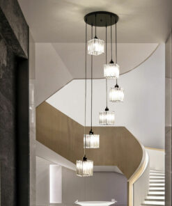 Bộ đèn thả bàn ăn thủy tinh thông tầng cầu thang