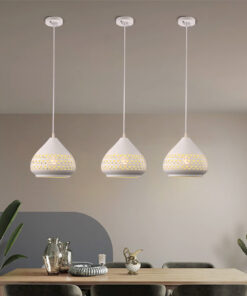 Đèn thả bàn ăn 3 bóng trắng khắc hoa văn