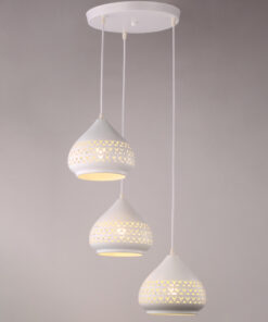 Đèn thả bàn ăn 3 bóng trắng khắc hoa văn