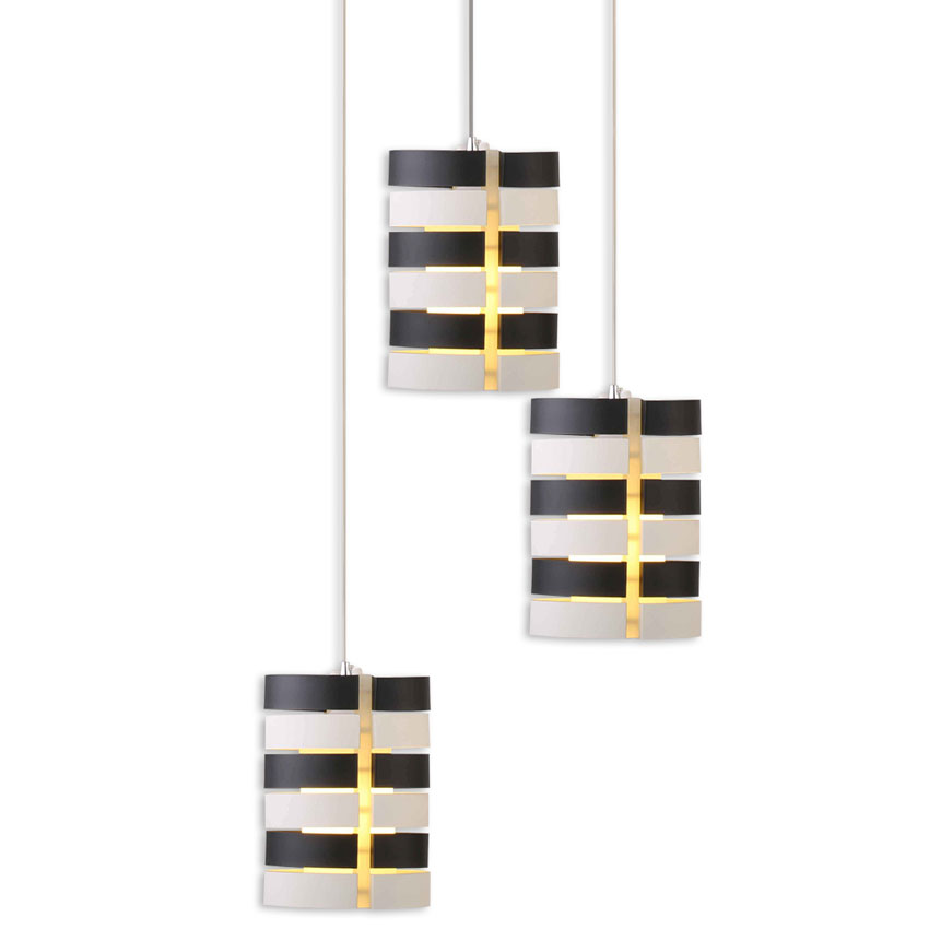 Đèn thả bàn ăn VR0978: bộ 3 bóng, chụp thủy tinh đen trắng