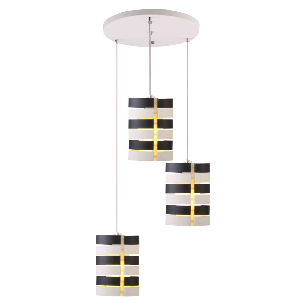 Đèn thả bàn ăn VR0978: bộ 3 bóng, chụp thủy tinh đen trắng