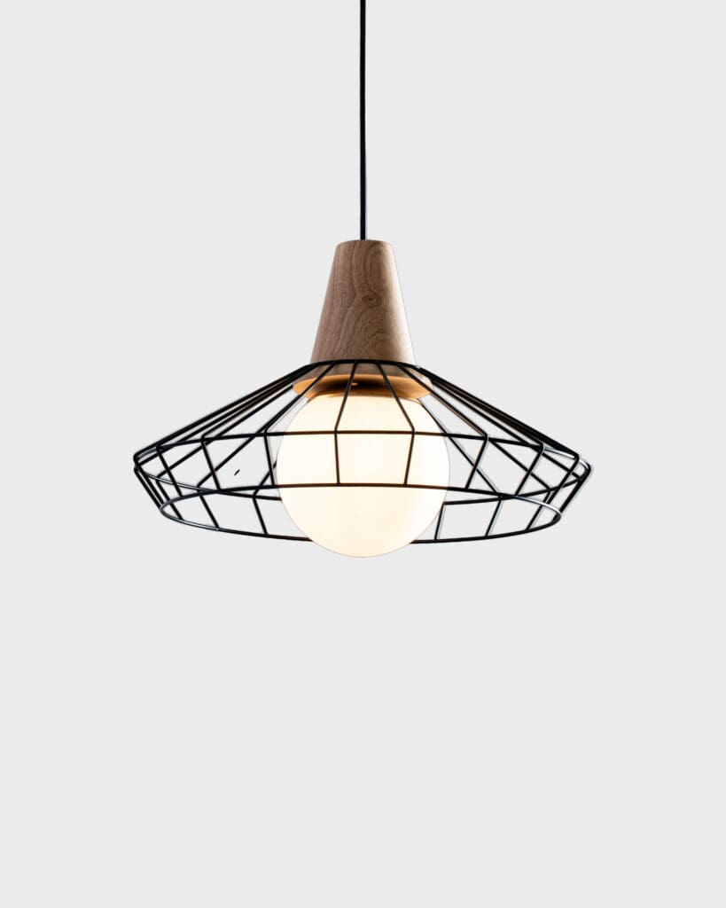 Đèn Thả Trần Lồng Sắt Đen Phối Gỗ Tự Nhiên VRG-TCF27