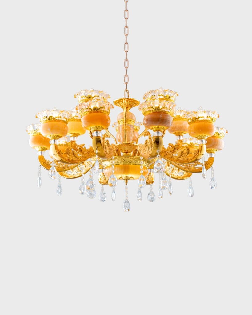 Đèn Chùm Tân Cổ Điển Bát Đá Ngọc Hổ Phách VRG-CNQT-124