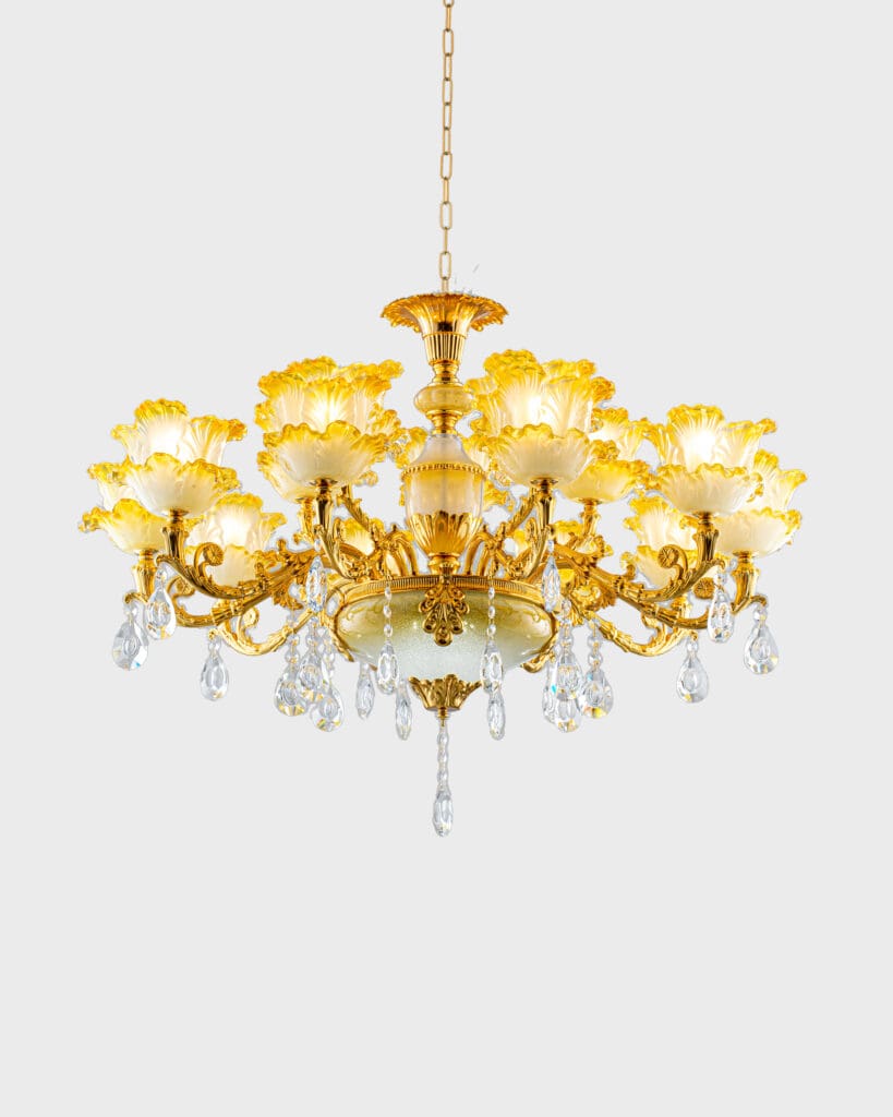 Đèn Chùm Pha Lê Vàng Sang Trọng Hình Hoa Ấm Áp VRG-CNQT242-15