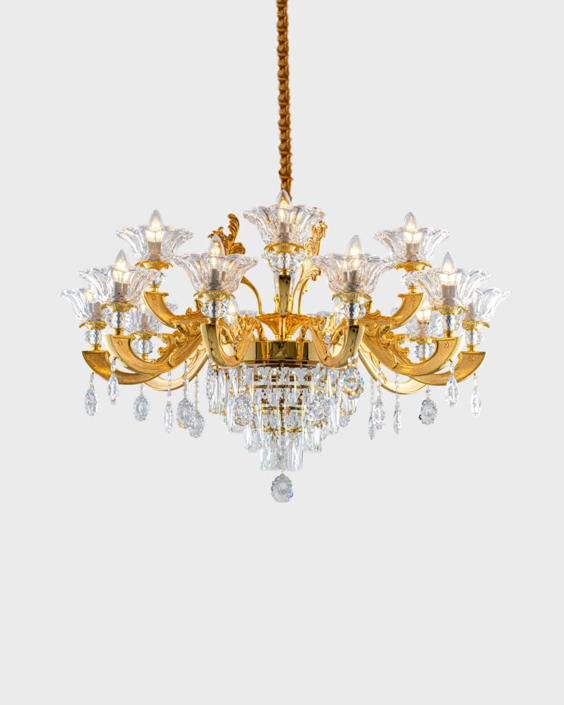 Đèn Chùm Pha Lê Cao Cấp Màu Vàng Sang Trọng Kiểu Dáng Cổ Điển VRG-DC891-15