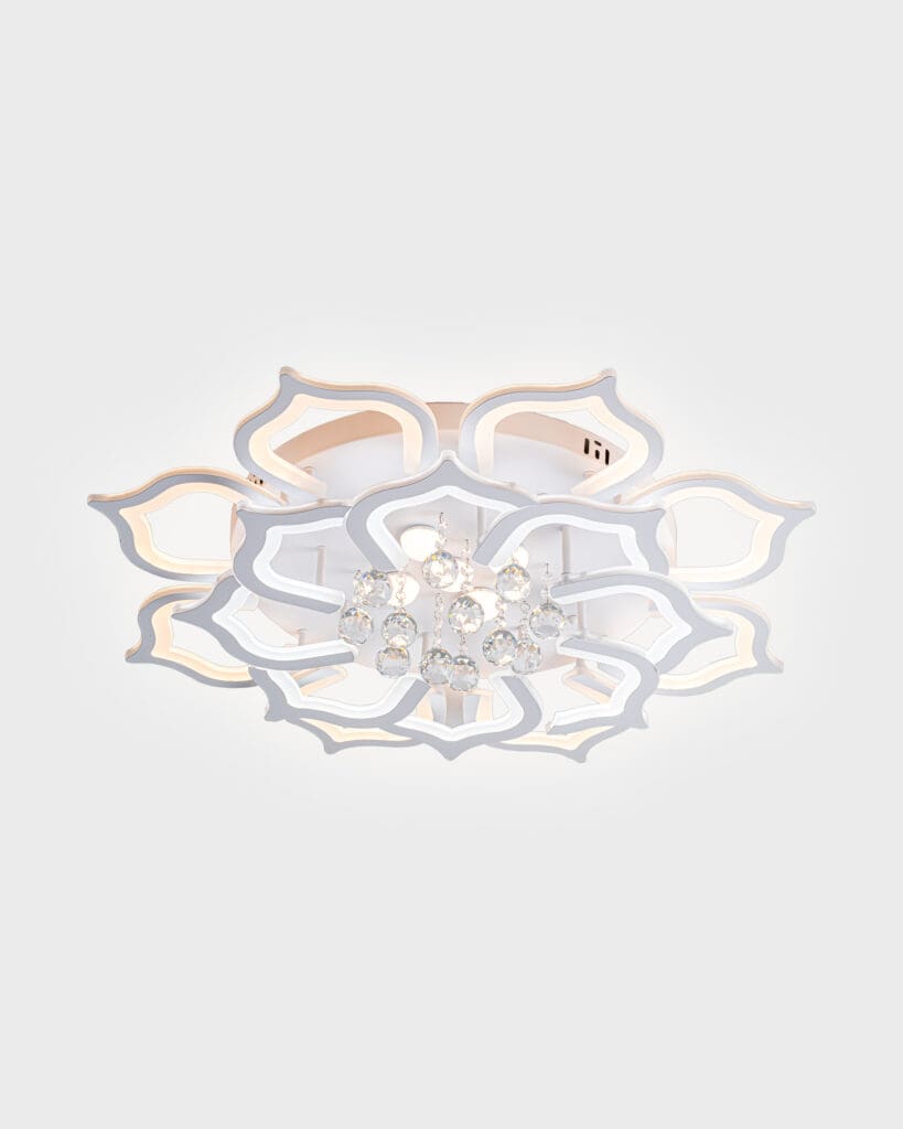 Đèn Ốp Trần Pha Lê Hiện Đại Hình Hoa Sen Trắng LED 3 Chế Độ VRG-MO9001-16