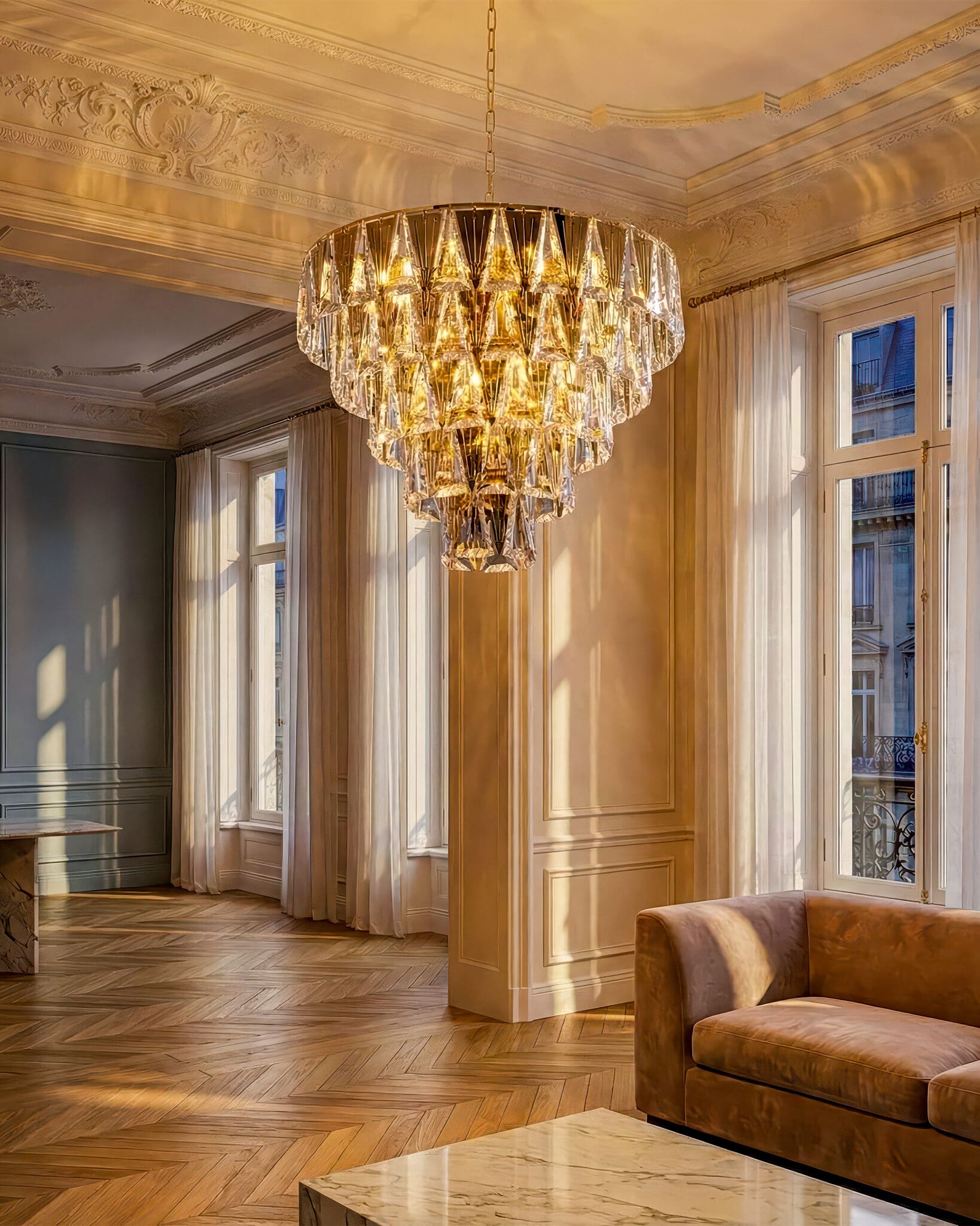 Đèn Chùm Pha Lê Sang Trọng Hình Chóp Vàng Gold Hiện Đại VRG-TL6839