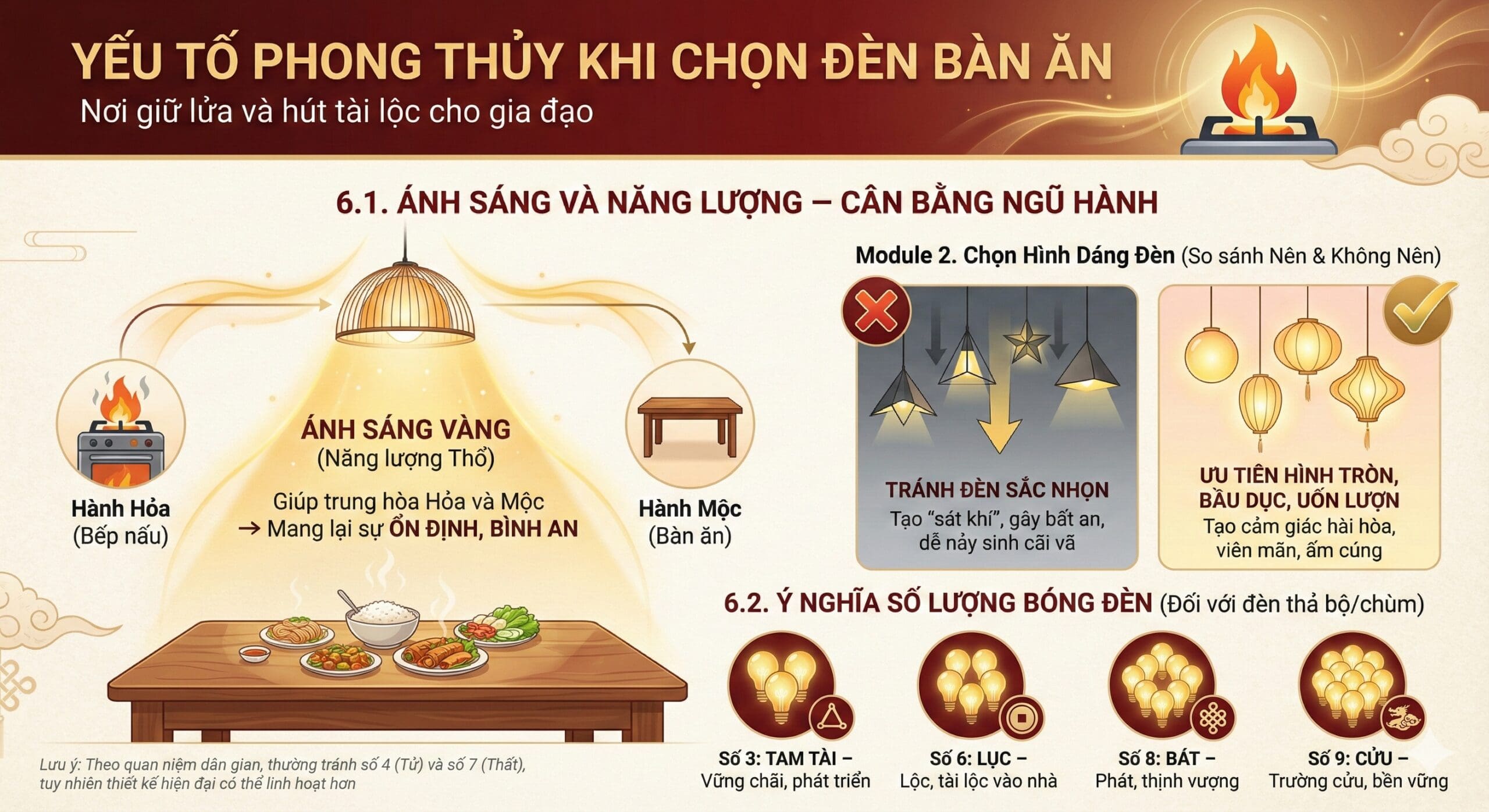 Yếu tố Phong Thủy trong việc chọn đèn bàn ăn