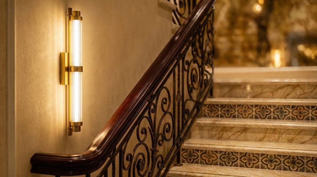 Biến cầu thang đơn điệu thành "Gallery ánh sáng" với 5 mẫu đèn tường cầu thang tuyệt đẹp 2026