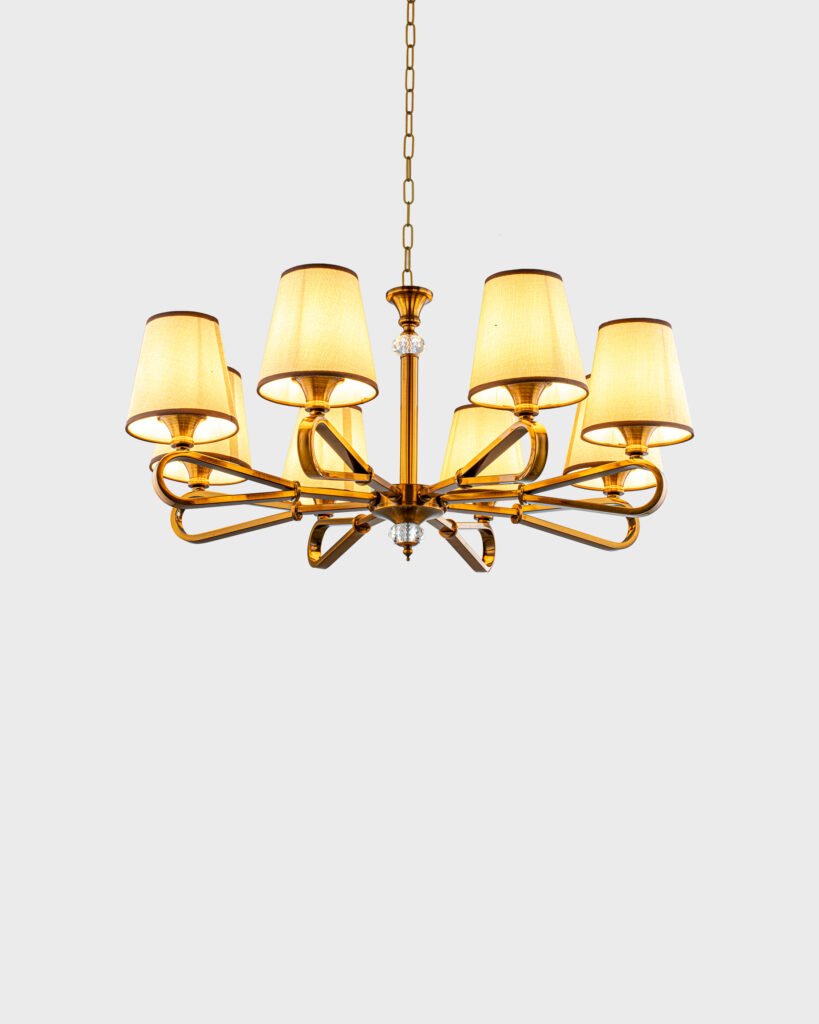 Đèn Chùm Pha Lê Hợp Kim Hình Tròn Vàng Sang Trọng VRG-DC9665-8