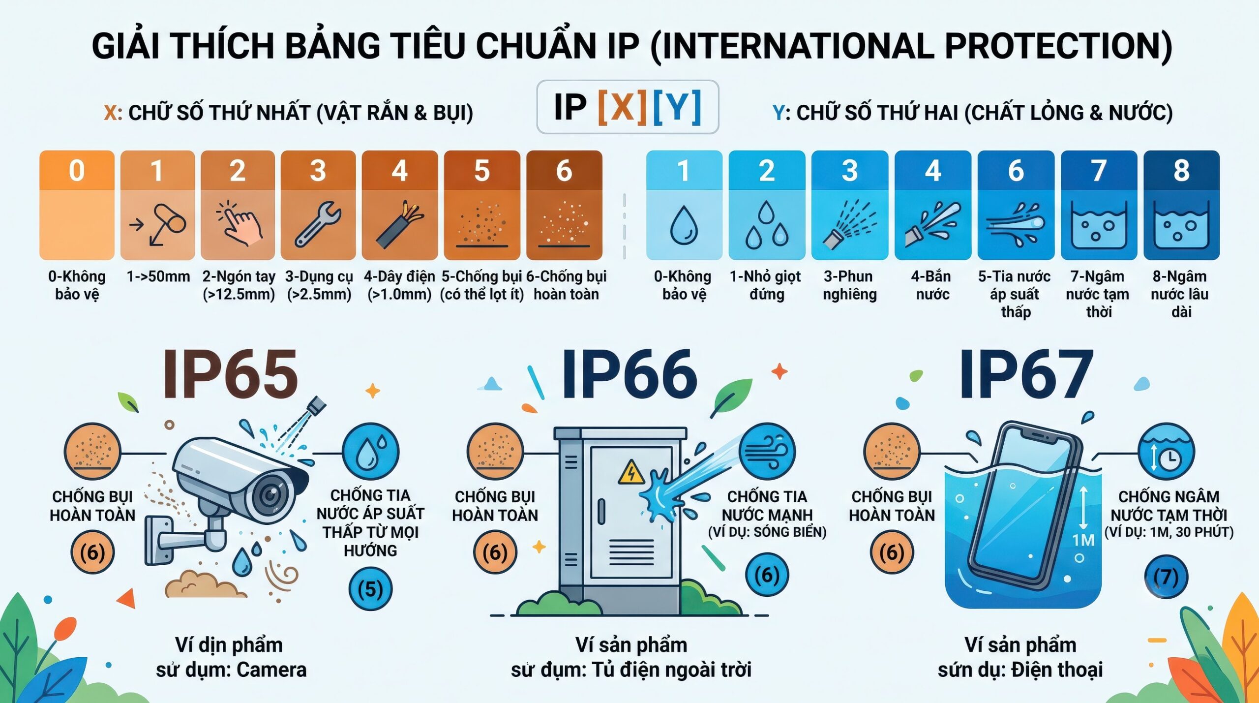 Bảng ý nghĩa chỉ số bảo vệ IP cho đèn trang trí ngoài trời