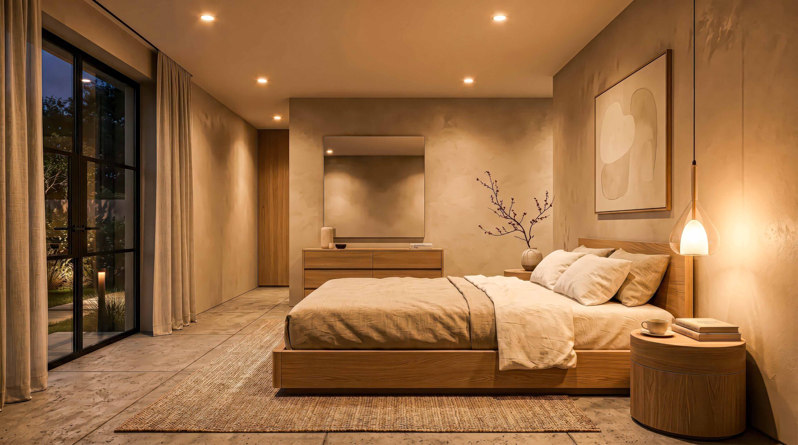 bố trí đèn trang trí phòng ngủ cực chill phong cách japandi