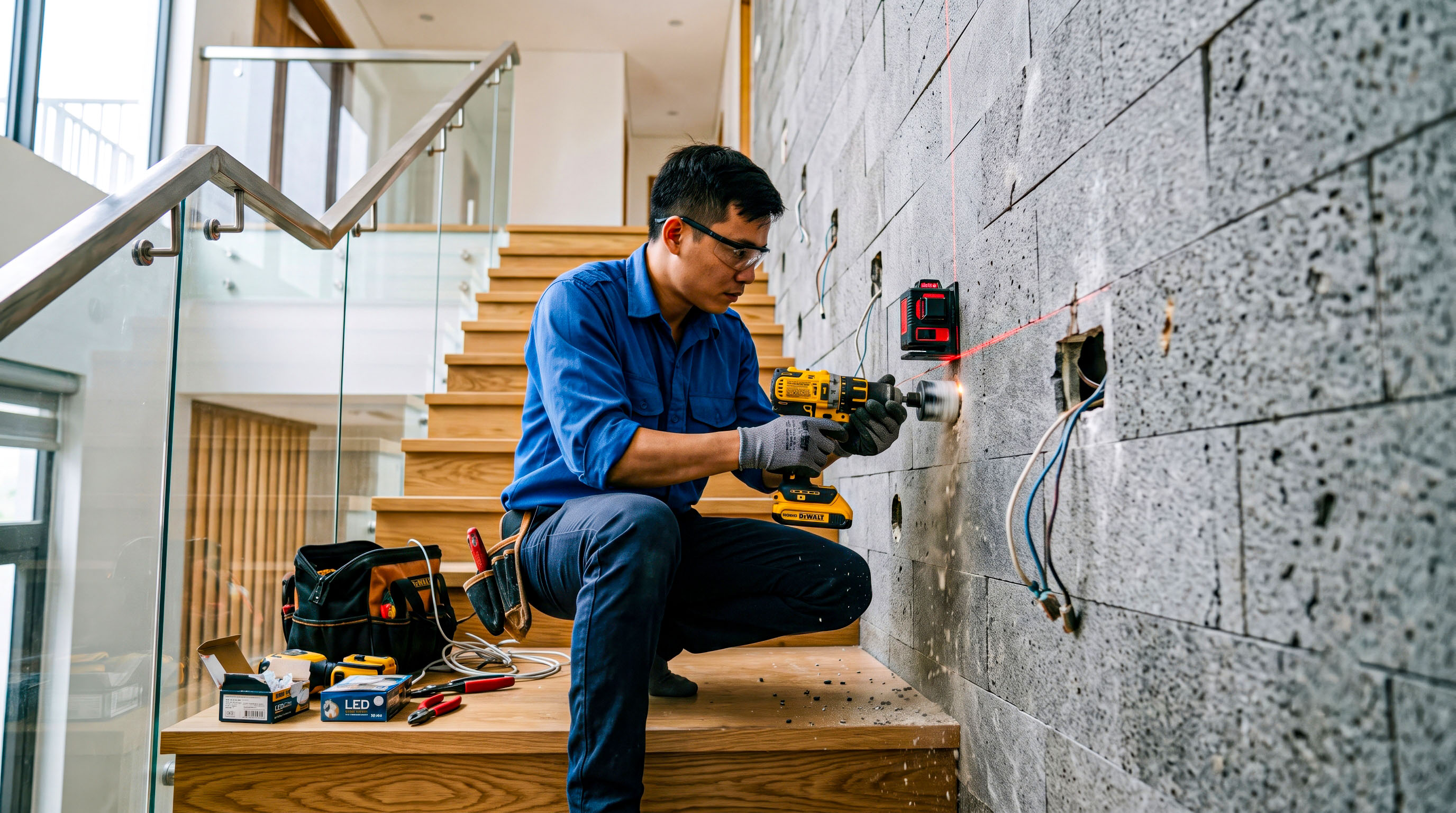 hướng dẫn thi công lắp đặt đèn trang trí cầu thang