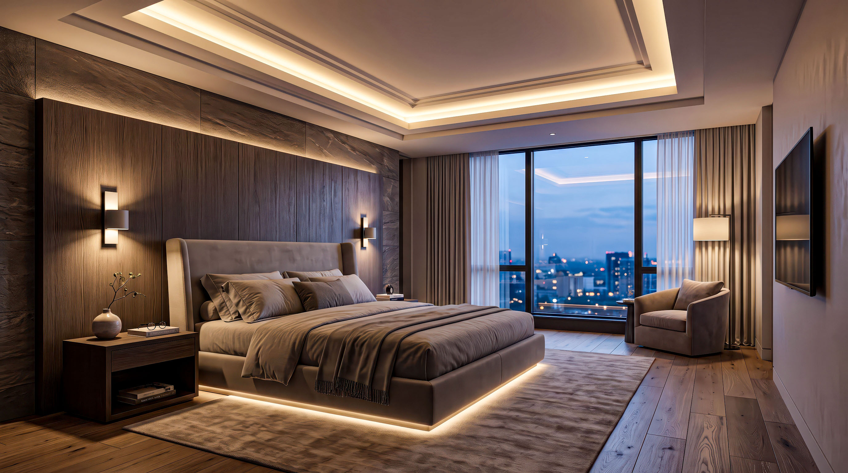 Bố trí đèn trang trí phòng ngủ nhỏ theo kỹ thuật xếp lớp