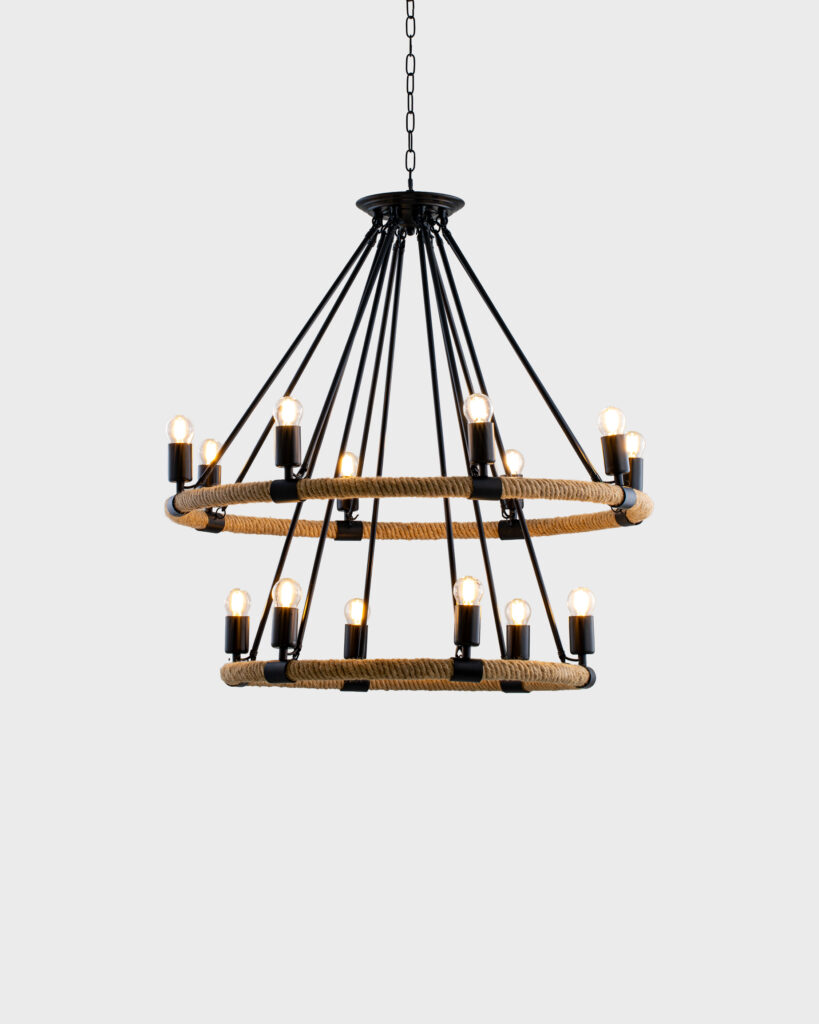 Đèn Chùm Gỗ Hiện Đại Sang Trọng Bằng Hợp Kim Đen Và Đường Kính Rộng VRG-TTK113-14