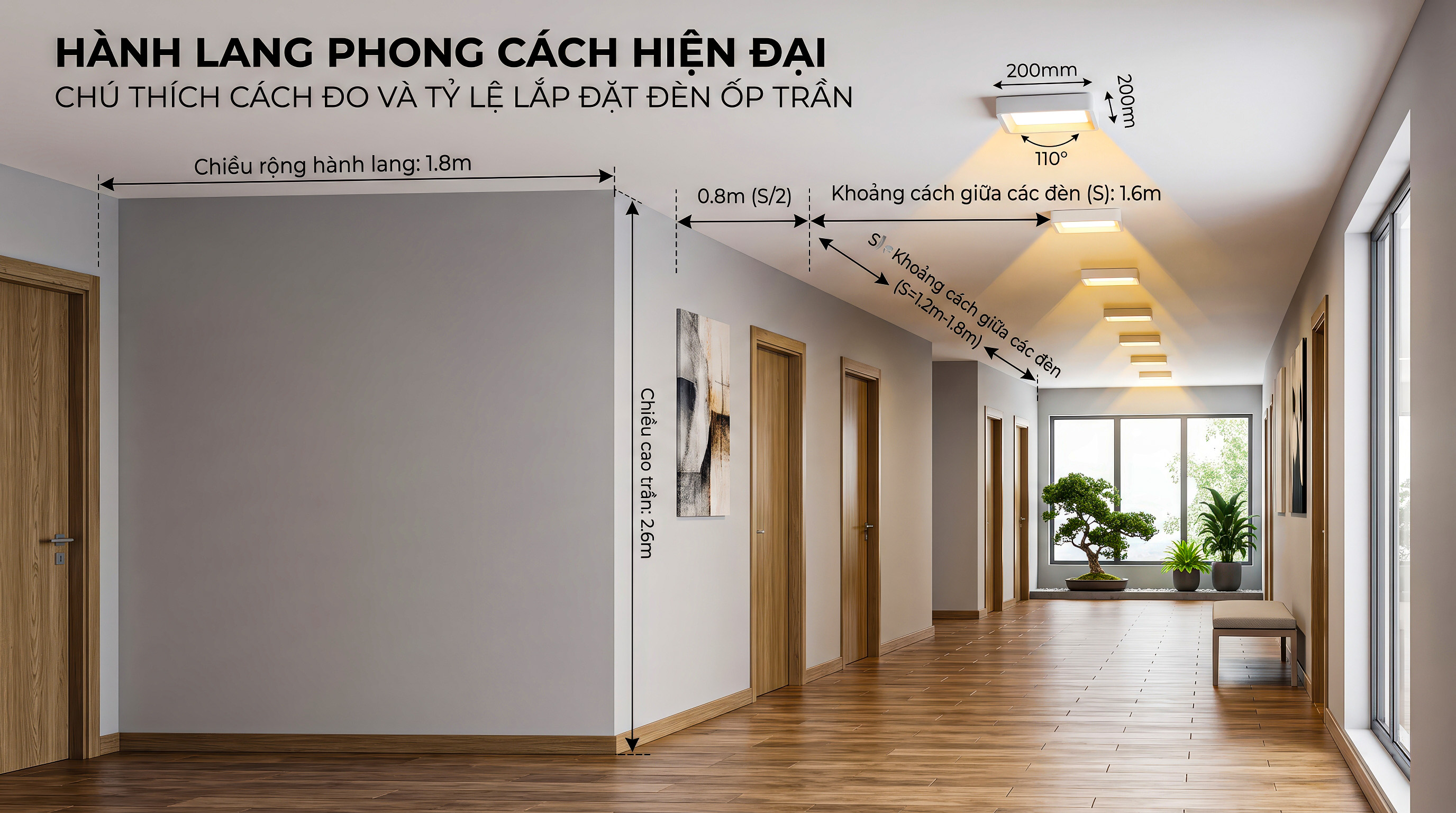 kích thước đèn trang trí hành lang