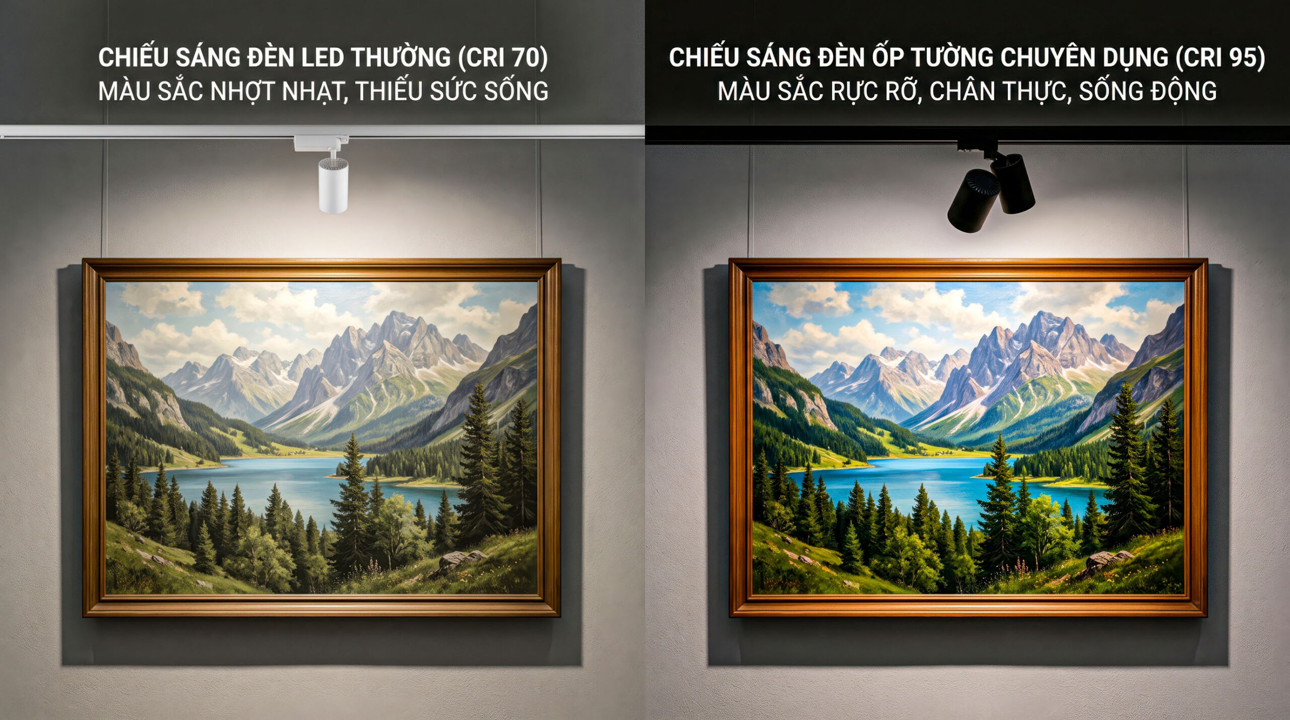Sự khác biệt khi dùng đèn trang trí hành lang có chỉ số CRI cao chiếu tranh