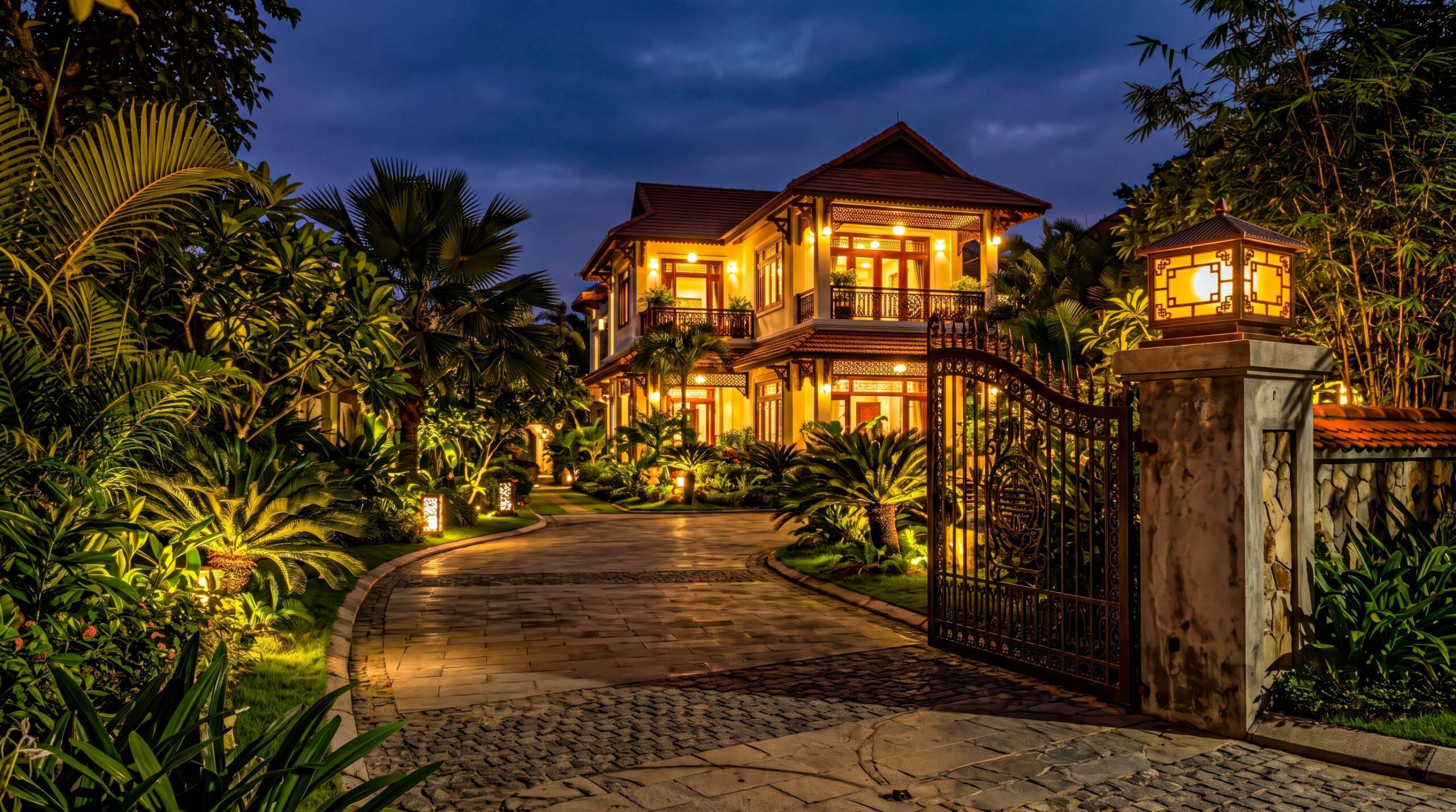Đèn trang trí ngoài trời năng lượng mặt trời phong cách Indochine.