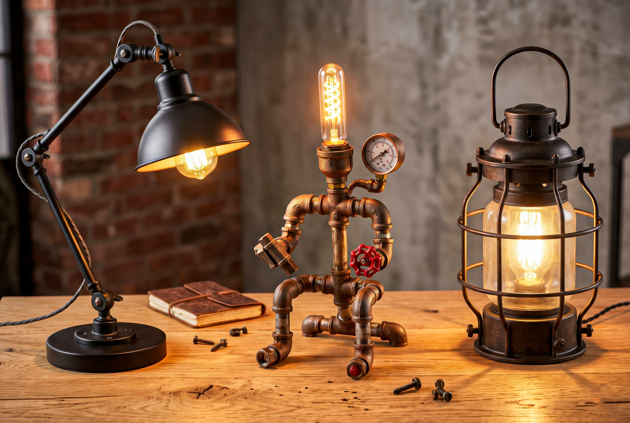 Mẫu đèn trang trí phòng làm việc để bàn phong cách Industrial độc đáo