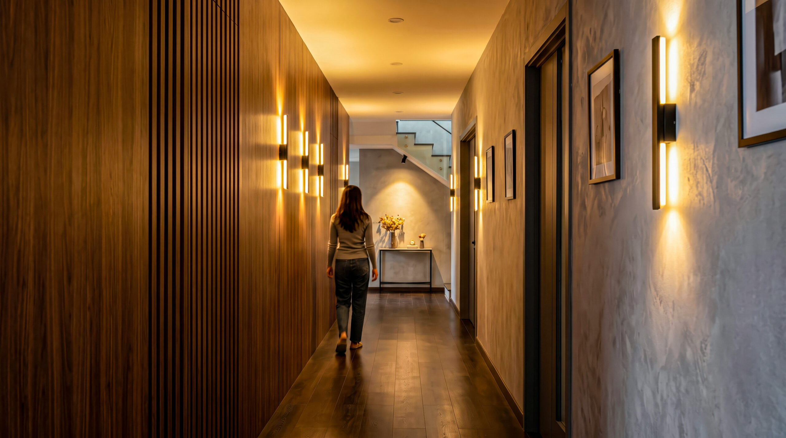 đèn trang trí hành lang cảm ứng hiện đại cho nhà phố