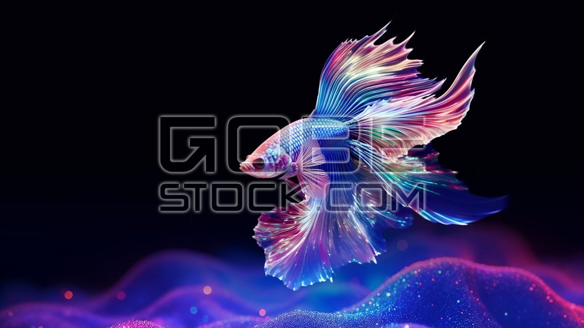 Betta fish in black background