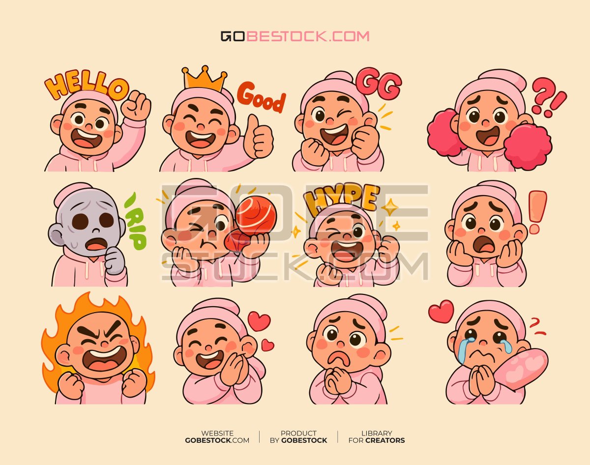 Collection of funny chibi men emotions