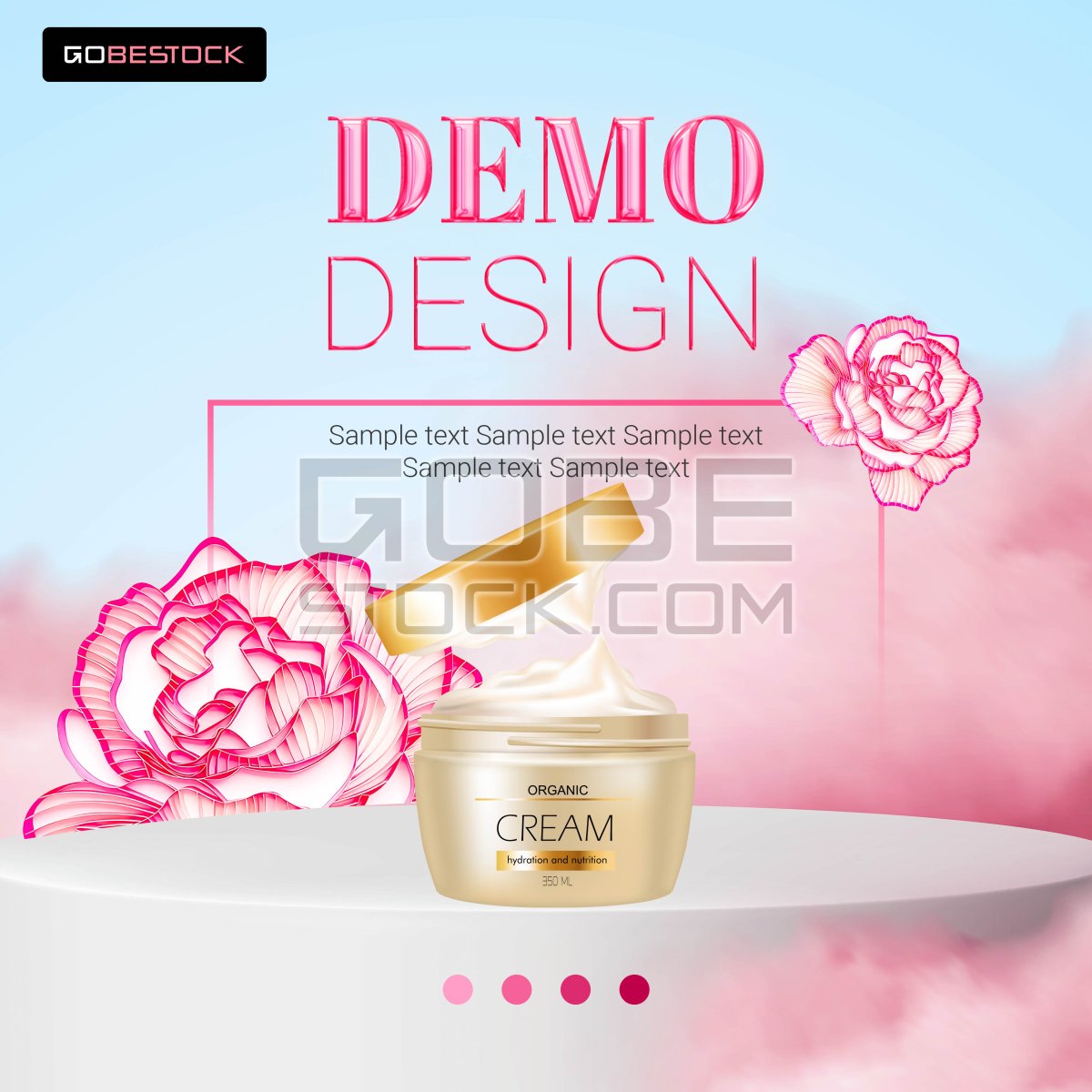 Post cosmetics skin cream displayed on the podium