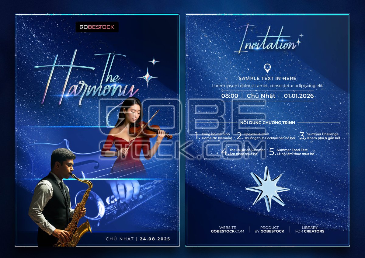 Template invitation harmony saxophone violin event
